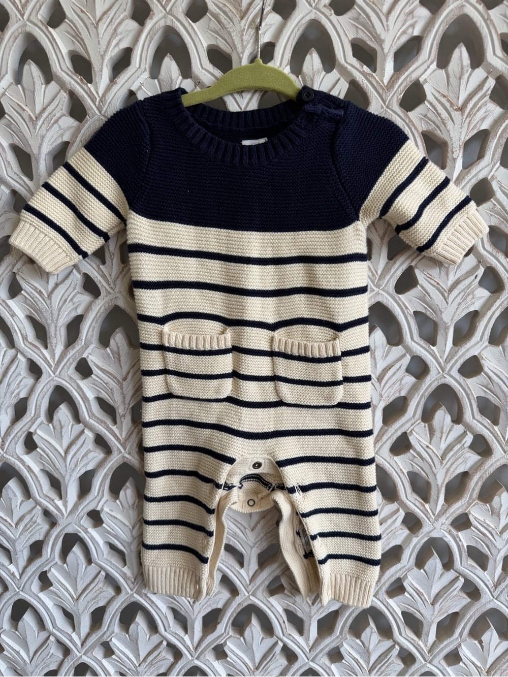 Baby Gap Knit Striped Romper 0-3 Months Navy Cream